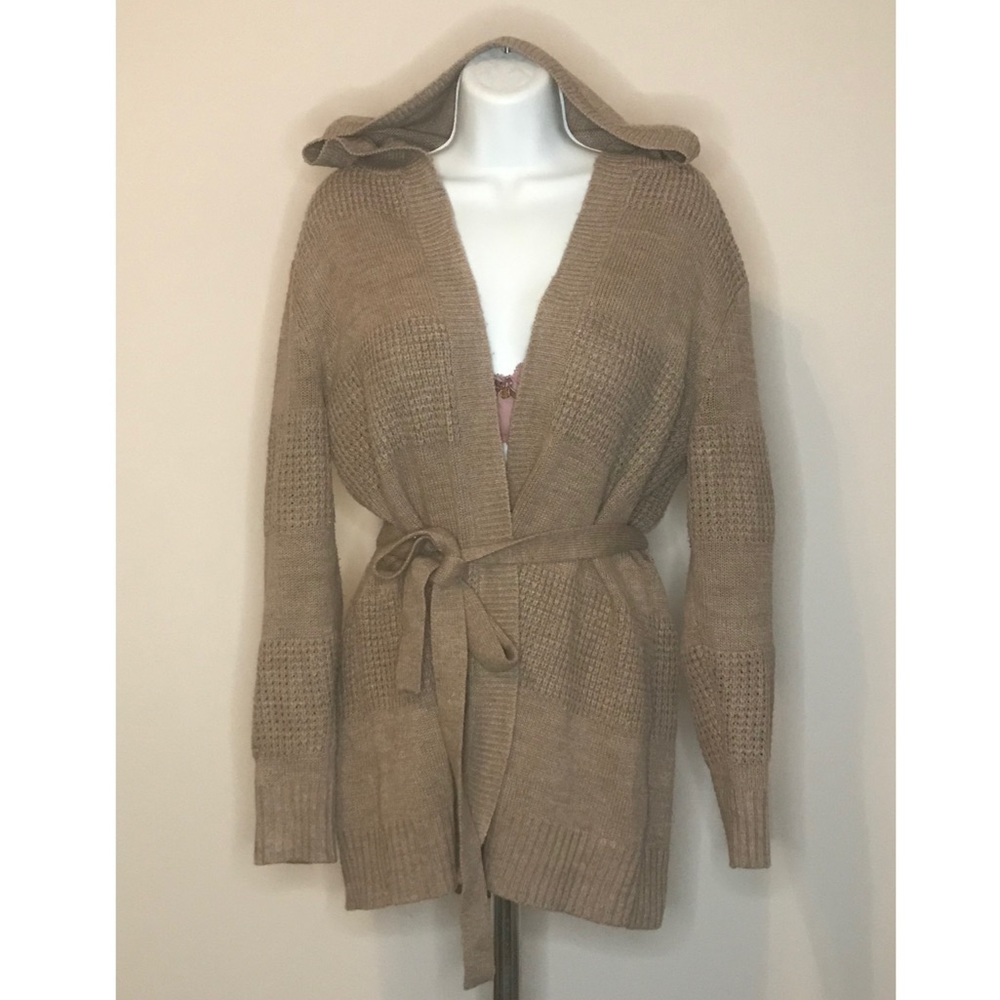 NEW YORK & COMPANY TAN LARGE HOODY CARDIGAN